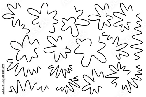 A hand drawn simple fancy flower, outline sketch vector illustration, contour isolated object on the white background