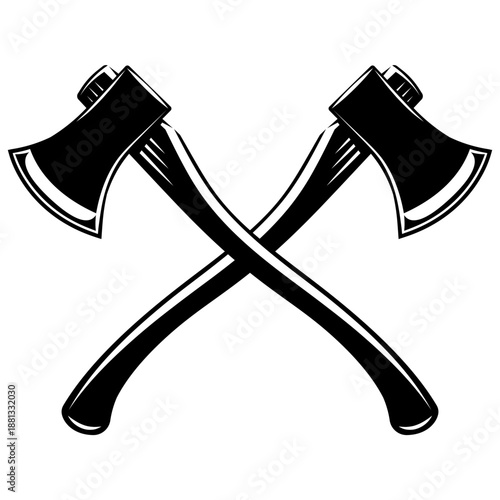 Two Crossed Axes in Black and White, Vintage Woodcutting Tools for Lumberjacks and Outdoor Adventures.