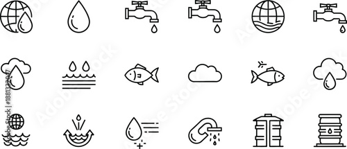 Water day icon set for conservation and sustainability awareness