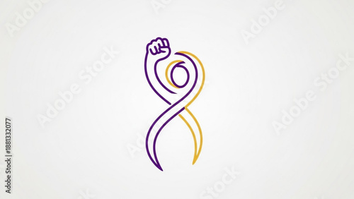 Stylized purple and yellow raised fist logo symbolizing empowerment and solidarity on a white background