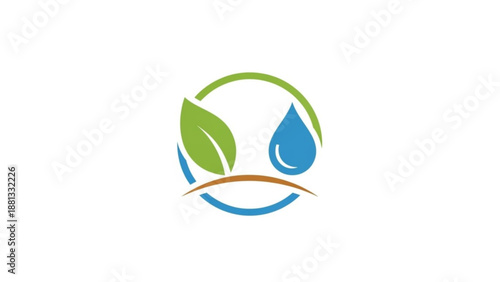 Eco friendly symbol with green leaf and blue water drop in circle for conservation and sustainability concepts