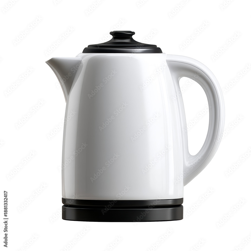 Fototapeta premium White kettle with black handle classic white kettle featuring a contrasting black handle ideal for any kitchen