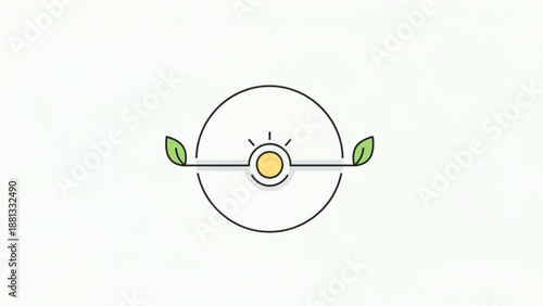 Eco friendly symbol with leaves and sun in circle on white background for sustainable concepts