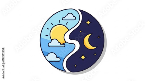 Day and night cycle icon sun and moon symbol yin yang design contrasting sky phases