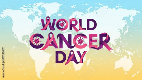 World cancer day awareness campaign logo with colorful gradient text