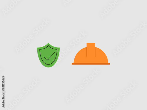 A green shield with a checkmark next to an orange hard hat