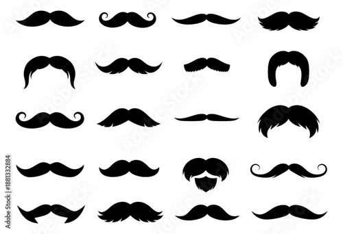 Graphic mustache set featuring various styles for fashion, party, or design elements