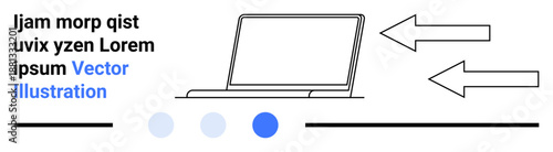 Open laptop with two directional arrows, dotted navigation indicators, and minimal text layout. Ideal for modern web design, UIUX, navigation, technology, e-learning, software flow simple landing