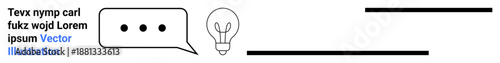 Communication, creativity, brainstorming, innovation, dialogue, problem-solving. Speech bubble, three dots and light bulb design. Communication and creativity concept