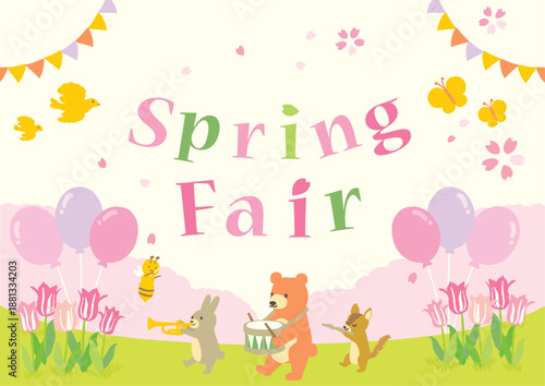 春の風景イラスト　森のどうぶつ音楽隊