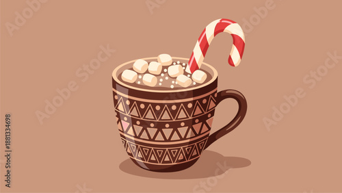 Festive Hot Chocolate: Mug with Marshmallows & Candy Cane