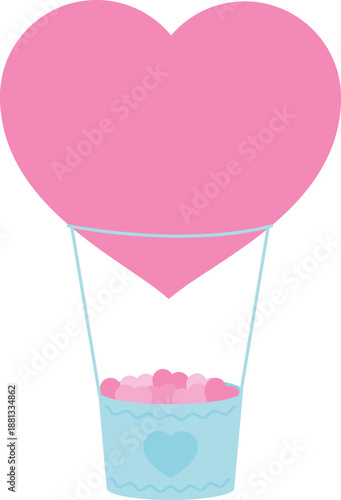 Pink Heart Hot Air Balloon with Small Hearts