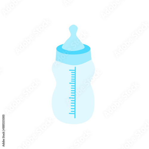 Illustration of a children's milk bottle. Flat design of a children's milk bottle. Milk bottle. Children's milk nipple. Children's milk bottle with cartoon style