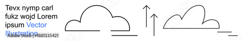 Growth, progress, transformation, environment, nature, abstract thinking. Two cloud shapes with a transition arrow between them. Growth and progress illustrated through cloud transformation
