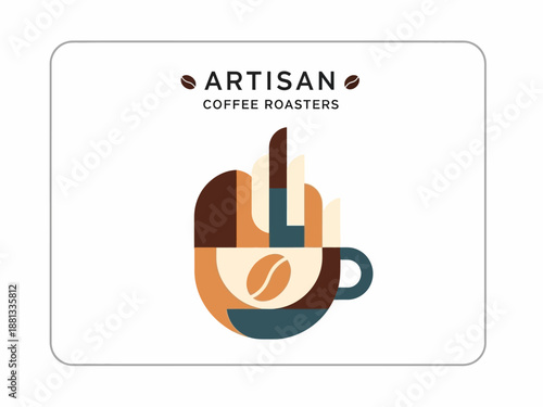 Artisan Coffee Roasters Logo with Stylized Coffee Cup and Beans