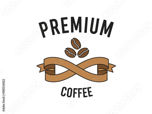 Premium Coffee Emblem with Coffee Beans and Ribbon - Elegant Branding for Coffee Shops