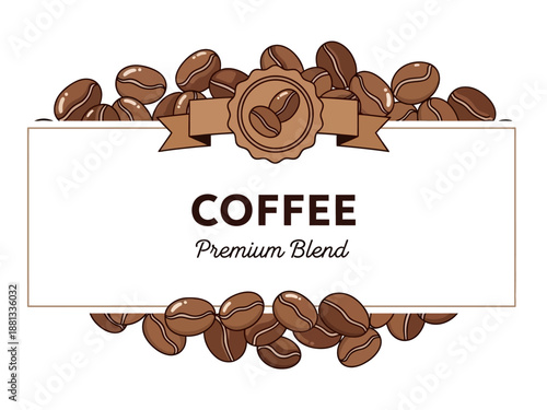 Premium Blend Coffee Beans Label with Ribbon and Seal