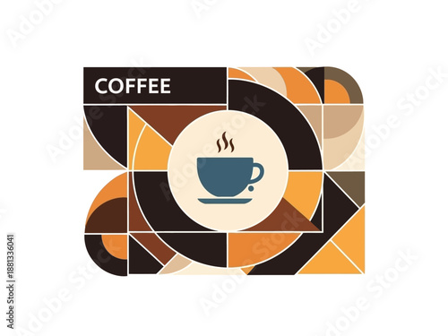 Coffee Drink Icon with Abstract Geometric Shapes Background Vector Illustration