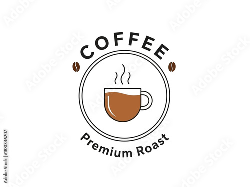 Premium Coffee Roast Aroma Steam Cup Logo Design Illustration