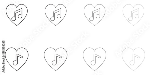 musical note heart line icon vector, love music notes symbol vector outline icon illustration
