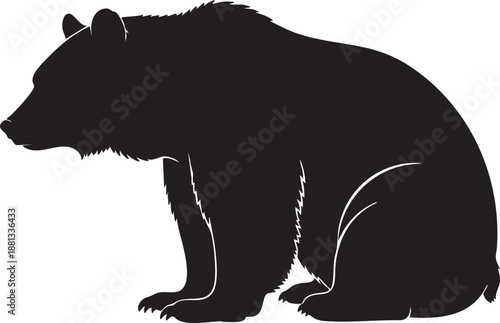 Silhouette Of Black Bear Sniffing Ground In Minimalist White Background