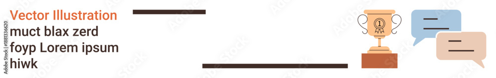 Obraz premium Achievement, teamwork, communication, recognition, leadership motivation. Trophy cup with speech bubbles. Achievement and teamwork concept. Line metaphor. Simple line icons