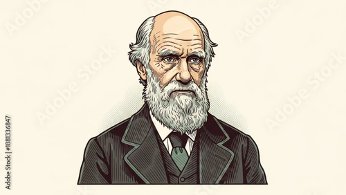 Illustration of elderly gentleman with beard wearing formal attire