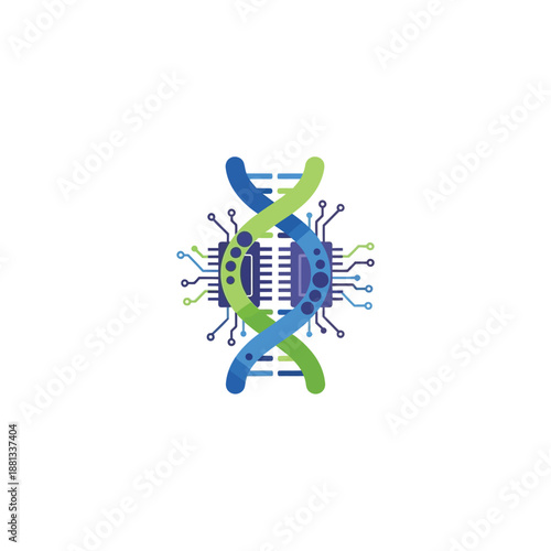 Dynamic icon representing the intricate connection between genetic information and computing power, symbolizing bio-tech advancements, genetic engineering, and the future of digital biology