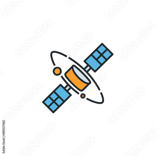 Artificial Satellite illustration in the space orbiting the planet with cosmic dust and stars