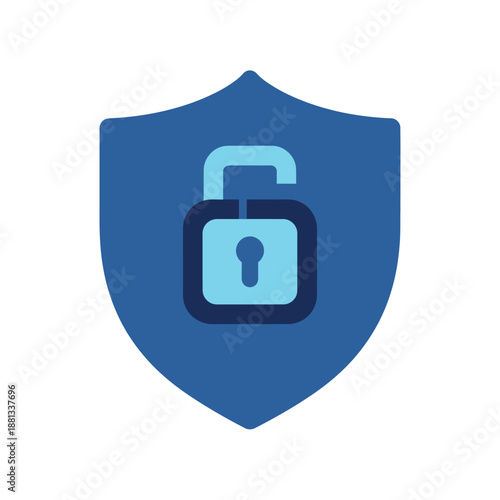 Shield and unlocked padlock icon symbolizing digital security, data protection, and access control for online safety