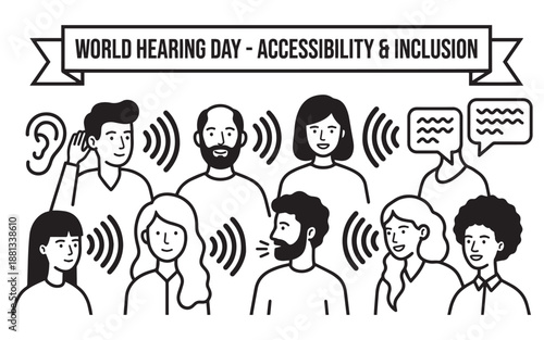 Diverse group of people promoting accessibility and inclusion on World Hearing Day