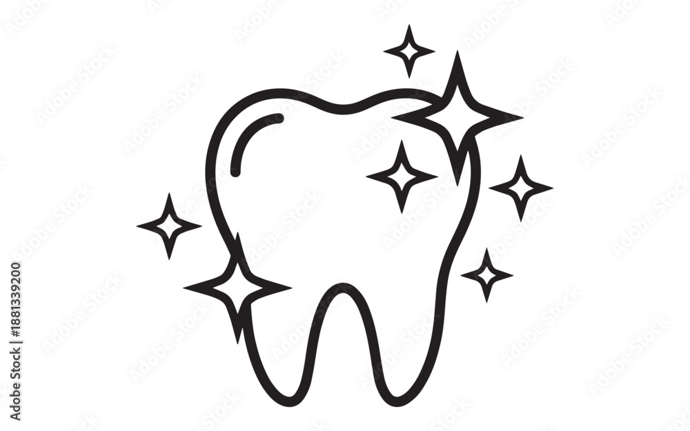Obraz premium Shining tooth icon with sparkling stars around it