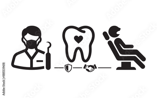 Dentist and patient trust dental care with shield and handshake