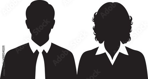 Silhouette Portrait of Man and Woman in Formal Attire Facing Each Other