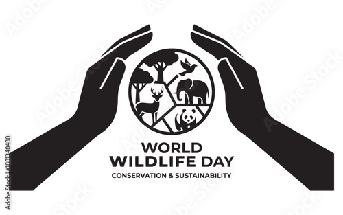 World Wildlife Day conservation logo with hands protecting earth