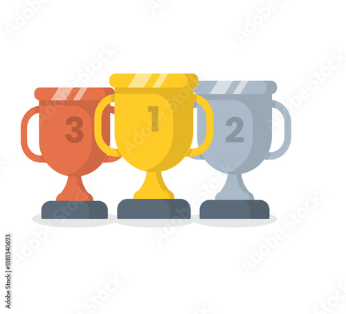 vector illustration of a first place gold trophy cup award for a champion winner celebrating victory and success in a sport competition isolated on background