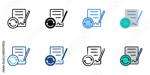 Contract Renewal icons set multiple style collection. Editable stroke 
