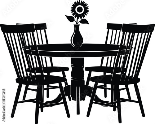 Dining Furniture Silhouette Icons Vector Illustration