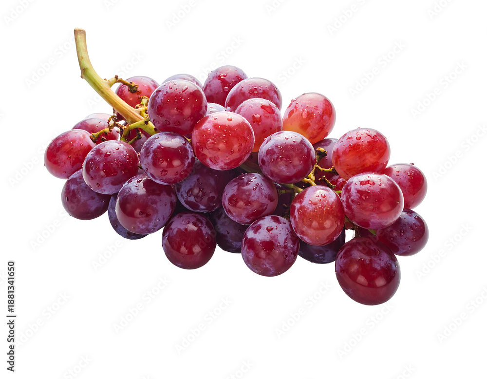 Fototapeta premium A close-up shot of a cluster of ripe, glistening red grapes against a stark black background