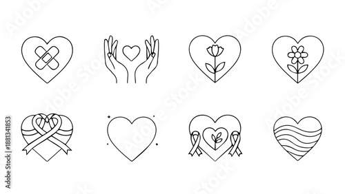 Collection of heart symbols isolated on white background, Vector