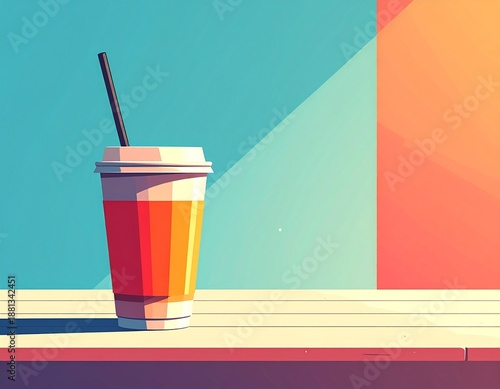 Minimal Cartoon Drink Cup with Copy Space Background
