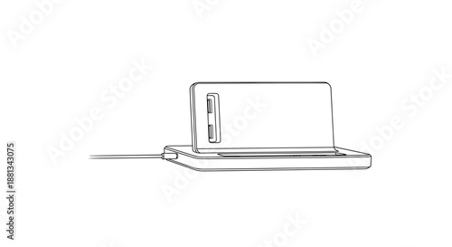 Minimalist docking station with smartphone isolated on white background, showcasing sleek design and modern technology