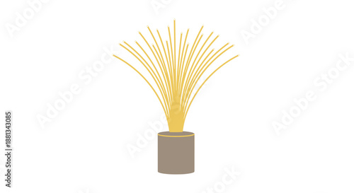 Elegant fiber optic lamp with golden strands isolated on a white background, featuring a modern cylindrical base and radiating light effect