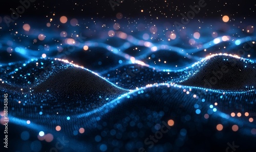 A blue grid with glowing lines on a dark background, a futuristic digital landscape background, Generative AI