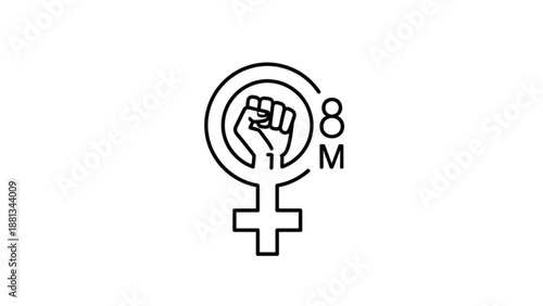 Women's day symbol with raised fist and date march 8th