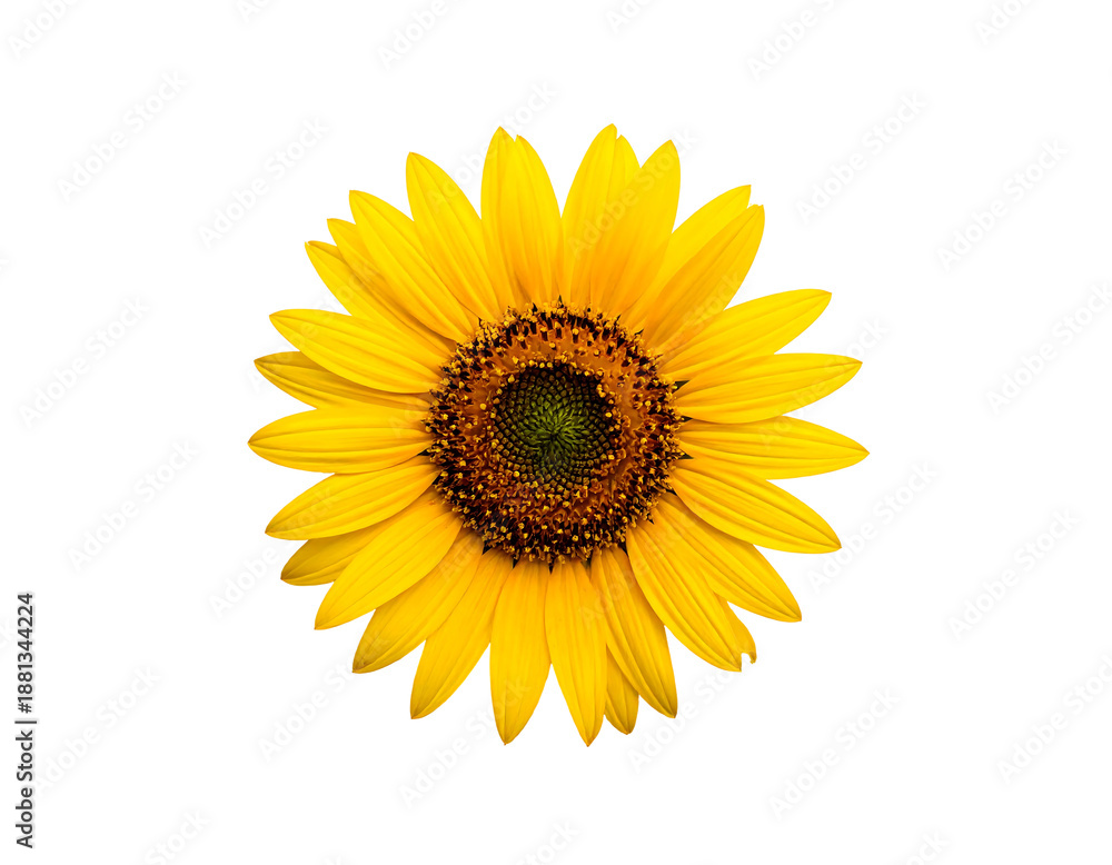 Fototapeta premium A vibrant yellow sunflower with a dark center, isolated on a black background