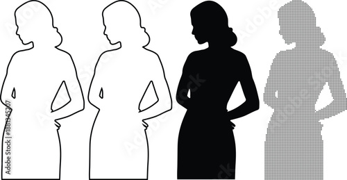 Confident Business Women Standing with Hands on Hips Silhouette Illustration