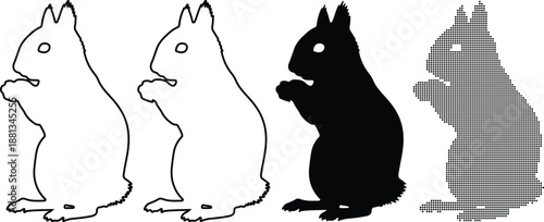 Squirrel Silhouette Set with Various Colors and Outlines on White Background