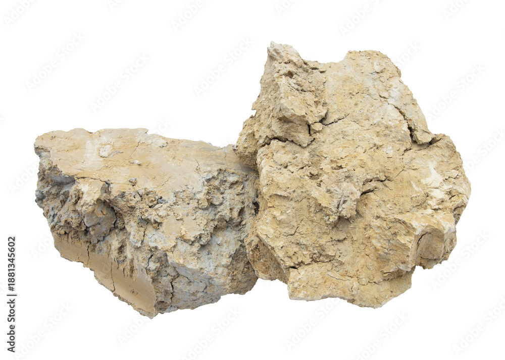 Fototapeta premium Dry natural clay lump with cracked texture isolated on transparent background
