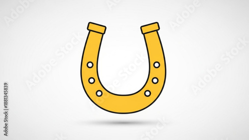Golden horseshoe icon with holes on white background symbolizing good luck and fortune